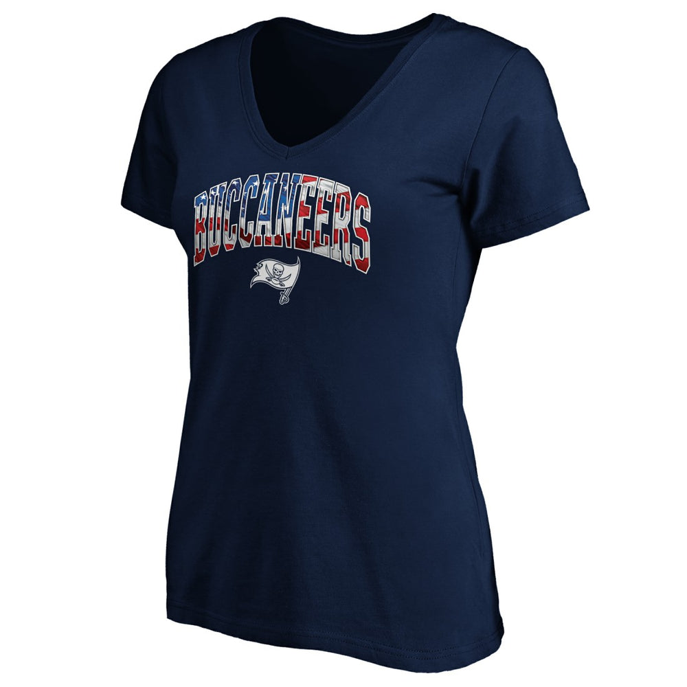 Tampa Bay Buccaneers Logo Women's Banner Wave V-Neck T-Shirt Navy | NFL