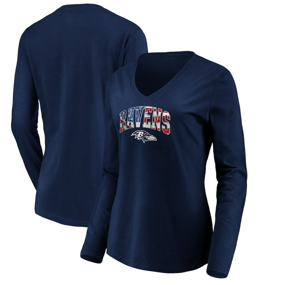 Baltimore Ravens Women's Banner Wave V-Neck Long Sleeve T-Shirt Navy | NFL