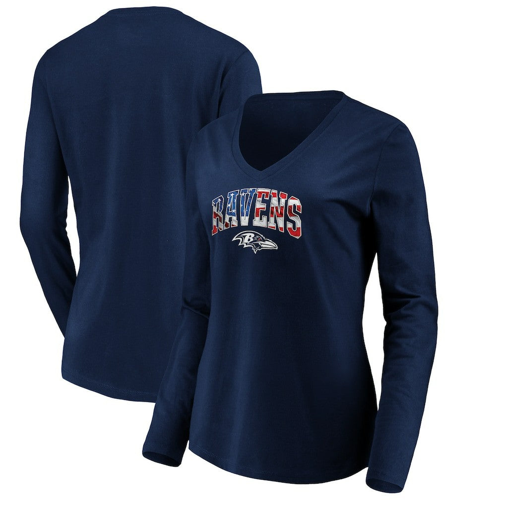 Baltimore Ravens Women's Banner Wave V-Neck Long Sleeve T-Shirt Navy | NFL