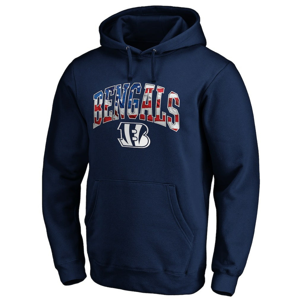 Cincinnati Bengals Banner Wave Fitted Pullover Hoodie Navy | NFL