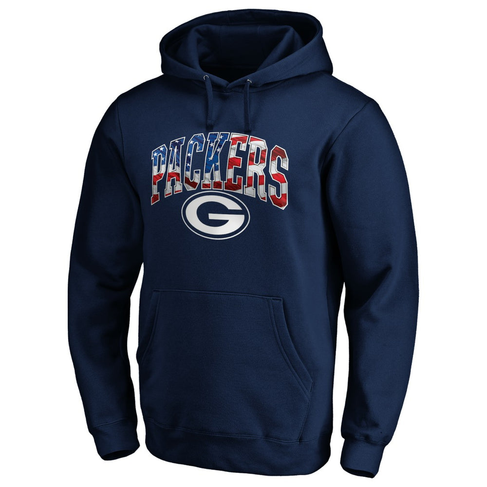Green Bay Packers Banner Wave Fitted Pullover Hoodie Navy | NFL