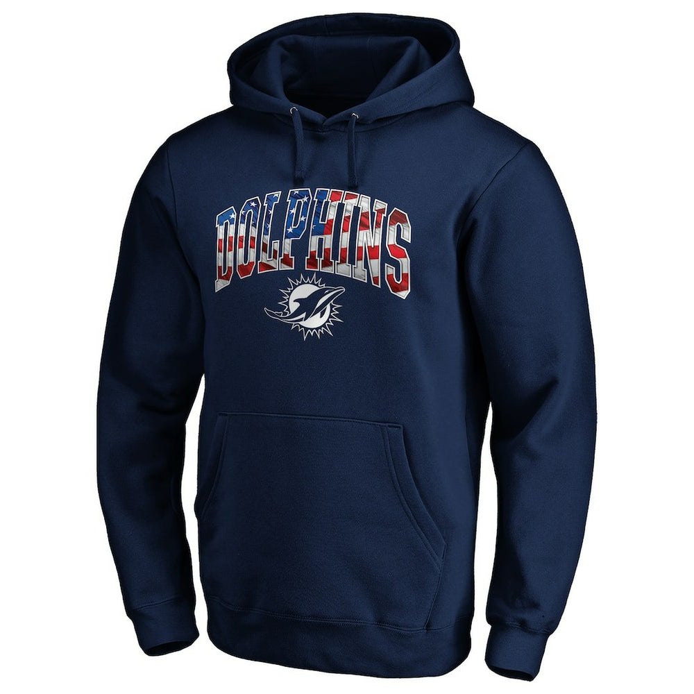 Miami Dolphins Banner Wave Fitted Pullover Hoodie Navy | NFL