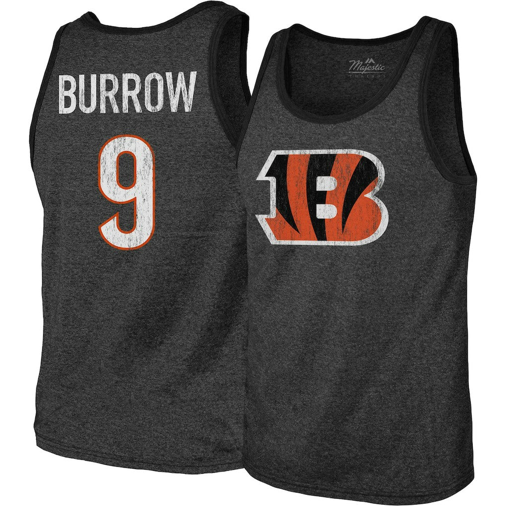 Joe Burrow Cincinnati Bengals Majestic Threads Name & Number Tri-Blend Tank Top Black | NFL