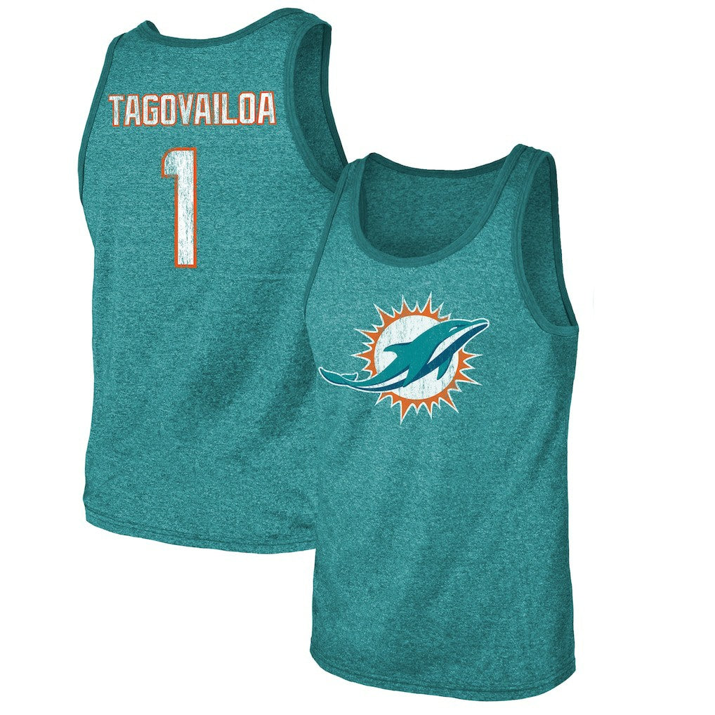 Tua Tagovailoa Miami Dolphins Majestic Threads Name & Number Tri-Blend Tank Top Aqua | NFL