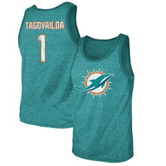 Tua Tagovailoa Miami Dolphins Majestic Threads Name & Number Tri-Blend Tank Top Aqua | NFL