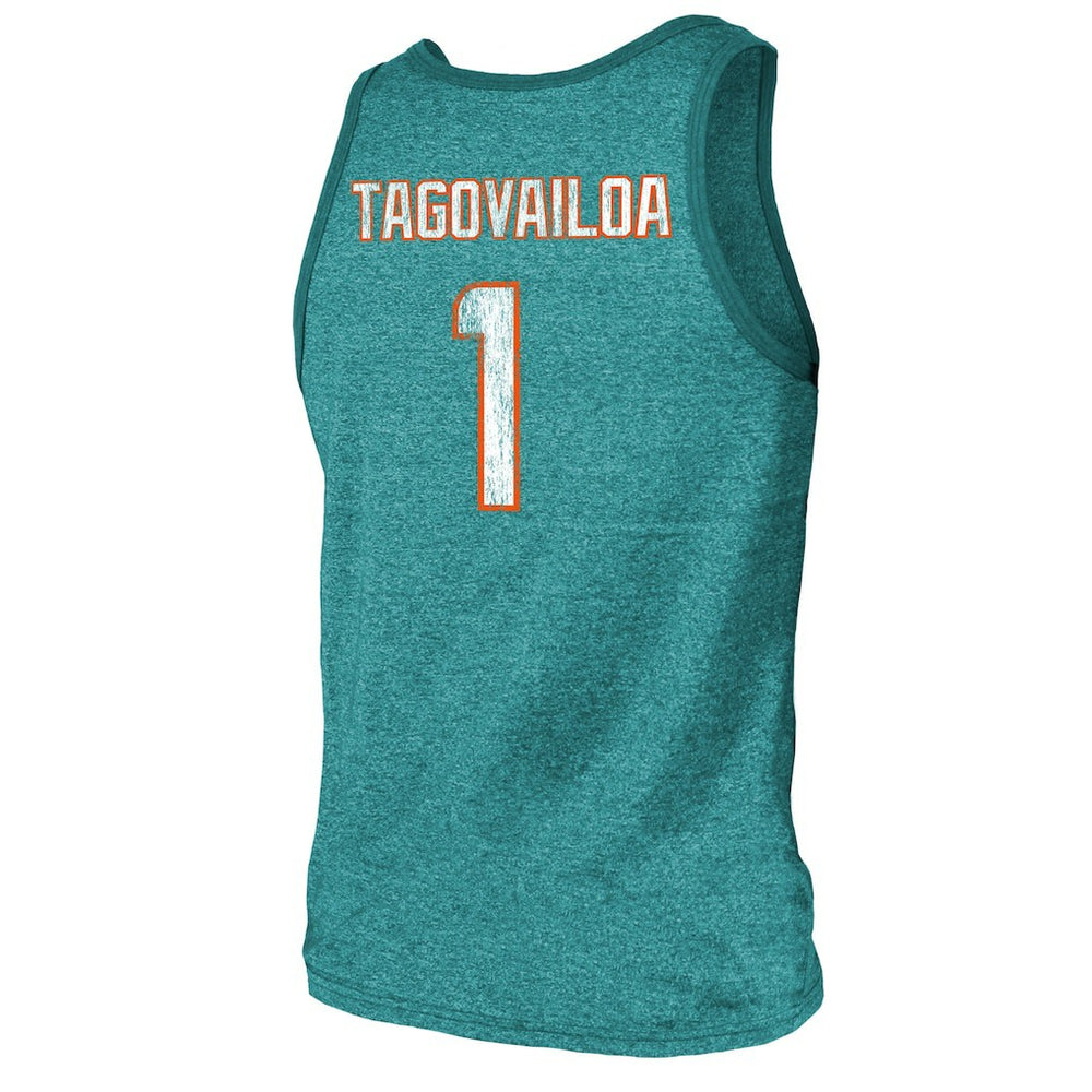 Tua Tagovailoa Miami Dolphins Majestic Threads Name & Number Tri-Blend Tank Top Aqua | NFL