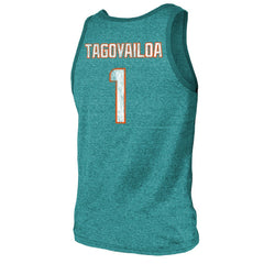 Tua Tagovailoa Miami Dolphins Majestic Threads Name & Number Tri-Blend Tank Top Aqua | NFL