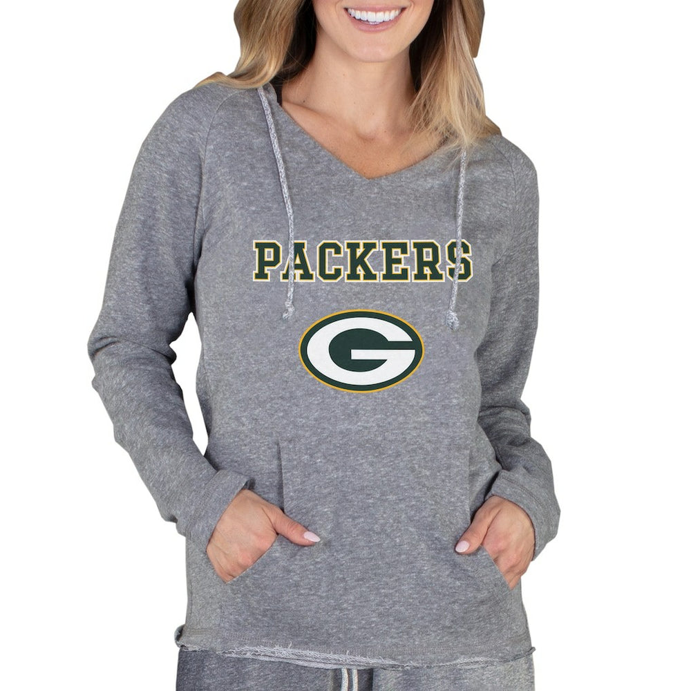 Green Bay Packers Concepts Sport Women's Mainstream Tri-Blend Raglan Hoodie V-Neck Top Gray | NFL