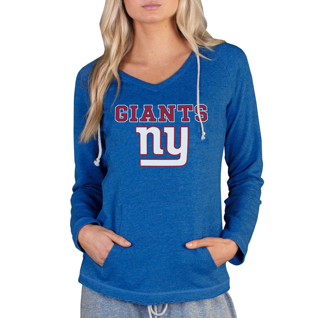 New York Giants Concepts Sport Women's Mainstream Tri-Blend Raglan Hoodie V-Neck Top Royal | NFL