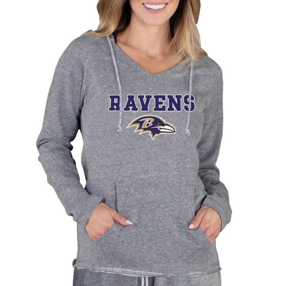 Baltimore Ravens Concepts Sport Women's Mainstream Tri-Blend Raglan Hoodie V-Neck Top Gray | NFL