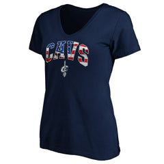 Cleveland Cavaliers Women's Banner Wave V-Neck T-Shirt Navy - NBA