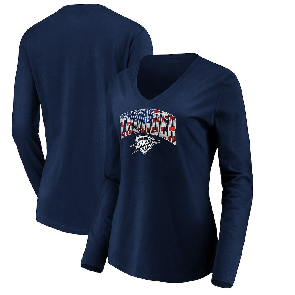 Oklahoma City Thunder Women's Banner Wave V-Neck Long Sleeve T-Shirt Navy - NBA