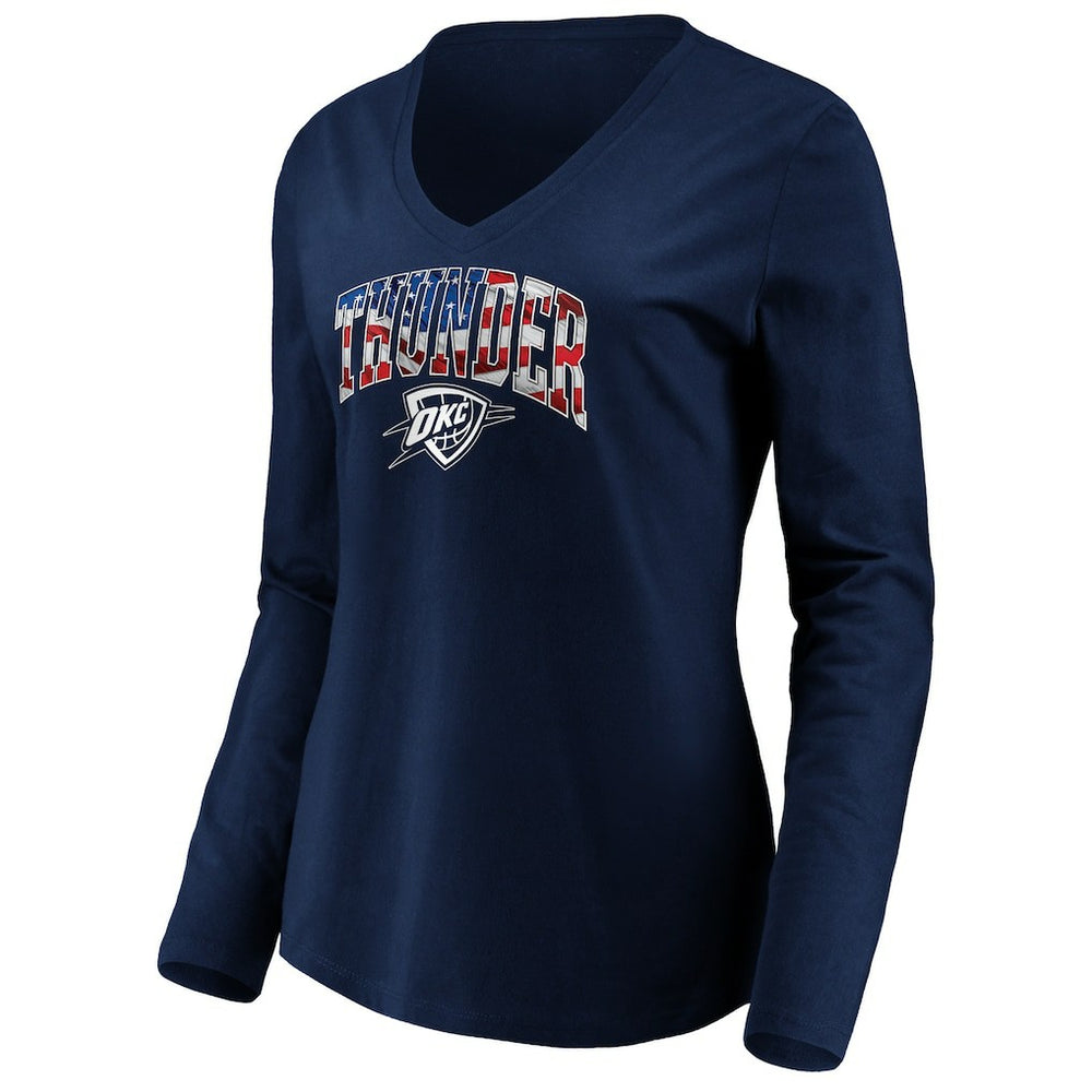 Oklahoma City Thunder Women's Banner Wave V-Neck Long Sleeve T-Shirt Navy - NBA