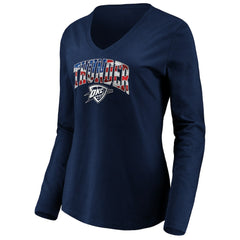 Oklahoma City Thunder Women's Banner Wave V-Neck Long Sleeve T-Shirt Navy - NBA