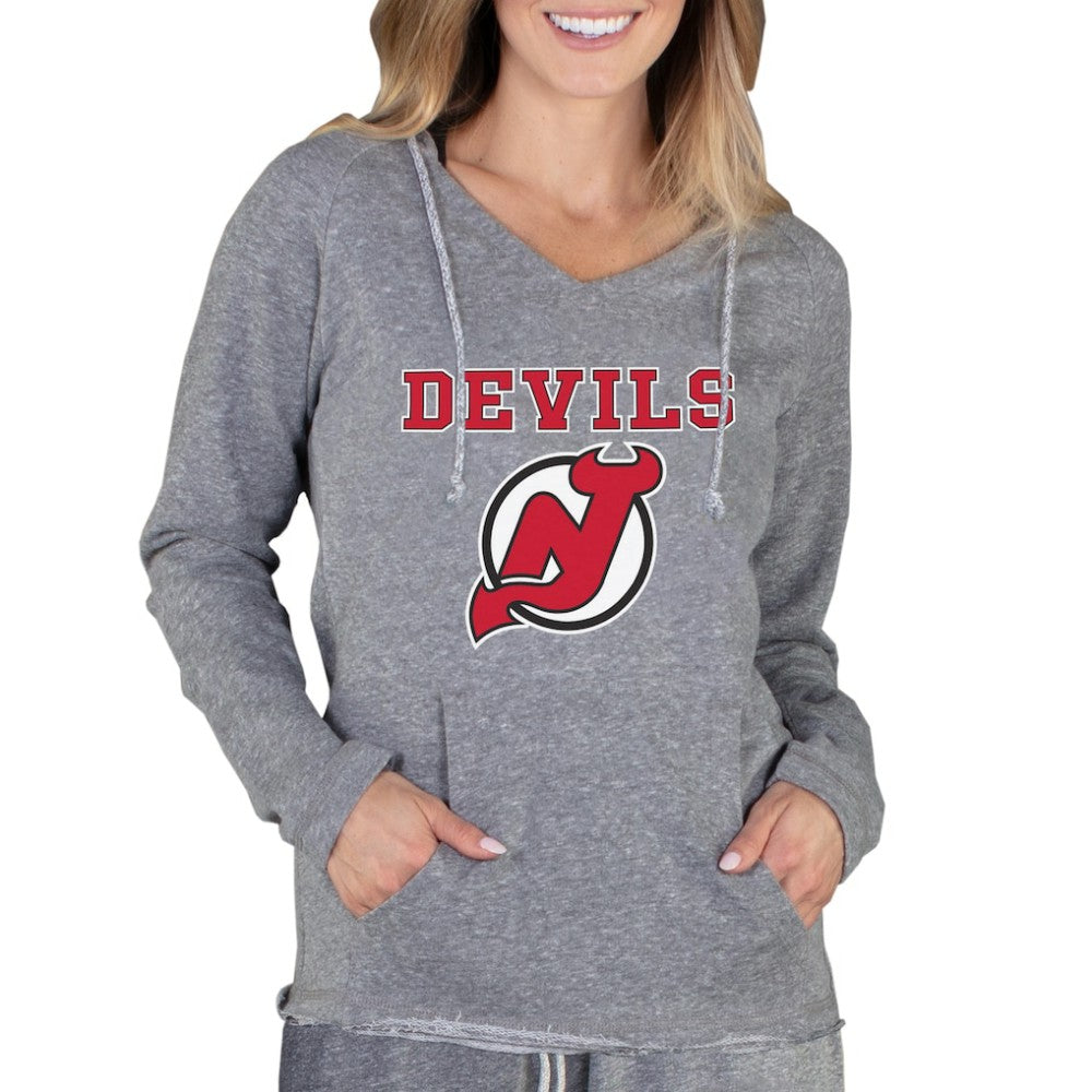 New Jersey Devils Concepts Sport Women's Mainstream Terry Tri-Blend Long Sleeve Hooded Top - Gray - NHL