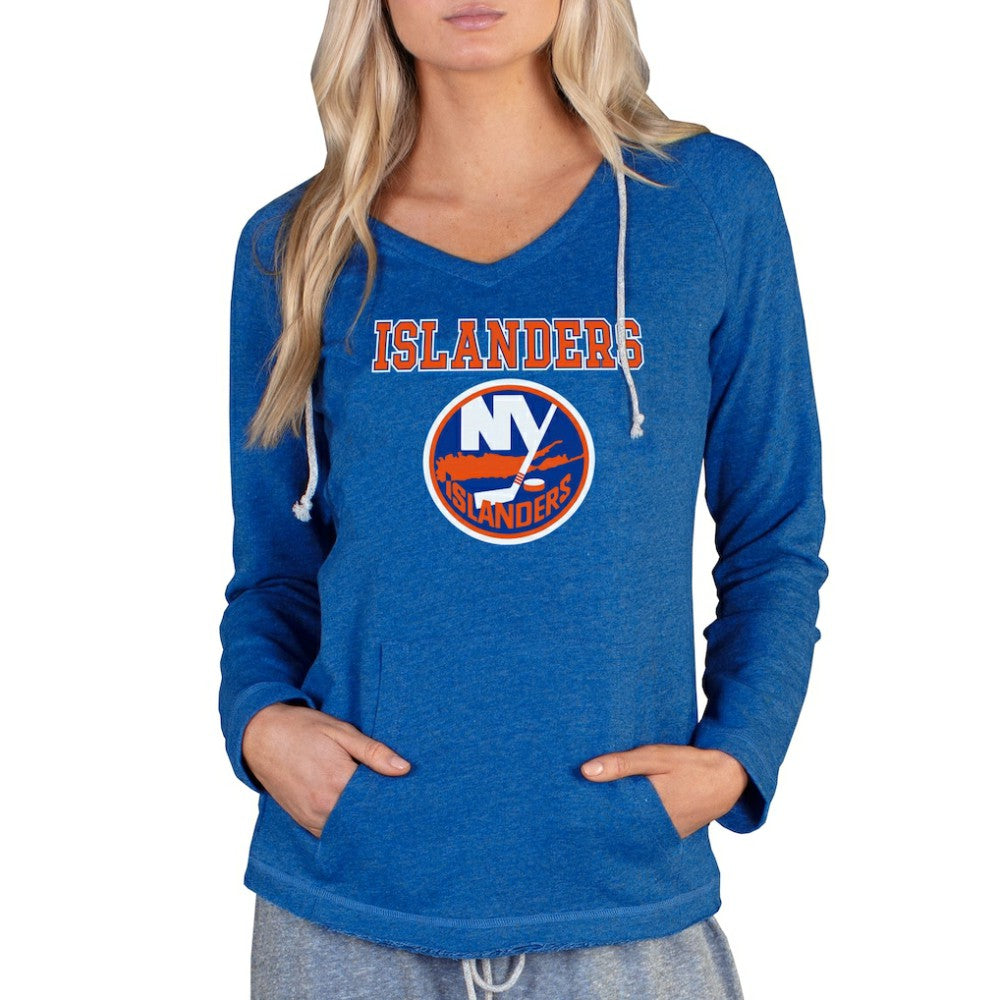 New York Islanders Concepts Sport Women's Mainstream Terry Tri-Blend Long Sleeve Hooded Top - Royal - NHL