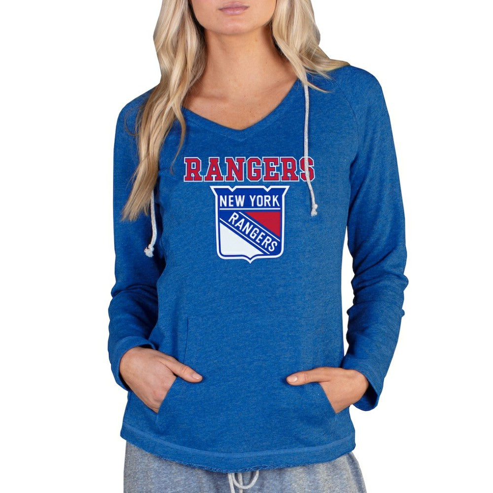 New York Rangers Concepts Sport Women's Mainstream Terry Tri-Blend Long Sleeve Hooded Top - Royal - NHL