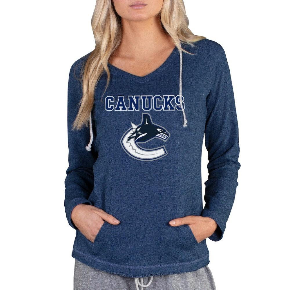 Vancouver Canucks Concepts Sport Women's Mainstream Terry Tri-Blend Long Sleeve Hooded Top - Navy - NHL