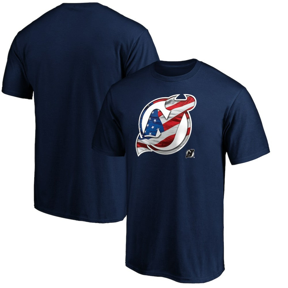 New Jersey Devils Banner Wave Logo T-Shirt - Navy - NHL