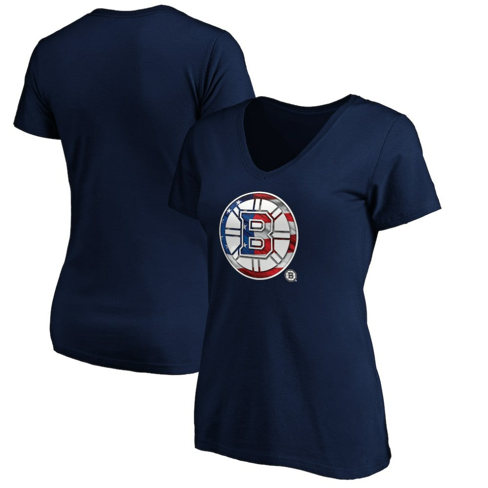 Boston Bruins Women's Banner Wave Logo V-Neck T-Shirt T-Shirt - Navy - NHL