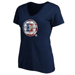 Boston Bruins Women's Banner Wave Logo V-Neck T-Shirt T-Shirt - Navy - NHL