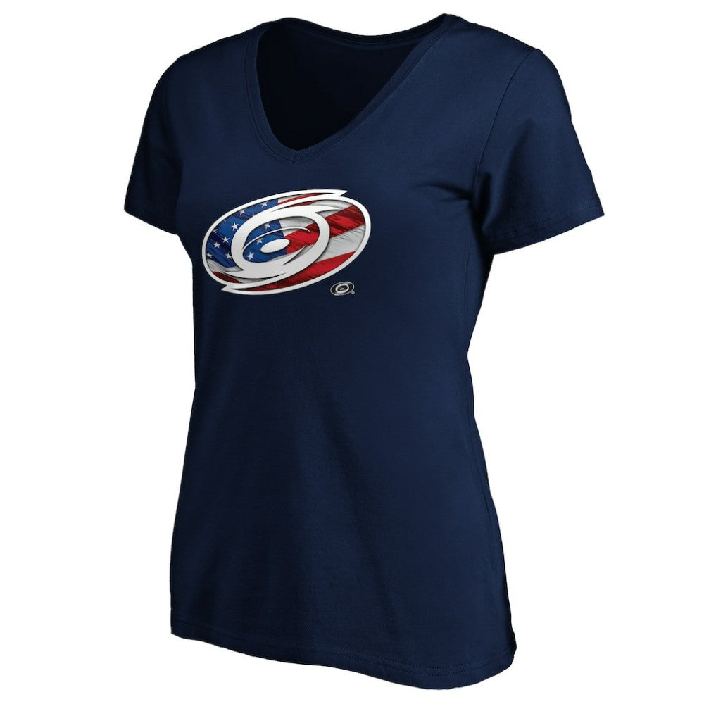 Carolina Hurricanes Women's Banner Wave Logo V-Neck T-Shirt T-Shirt - Navy - NHL