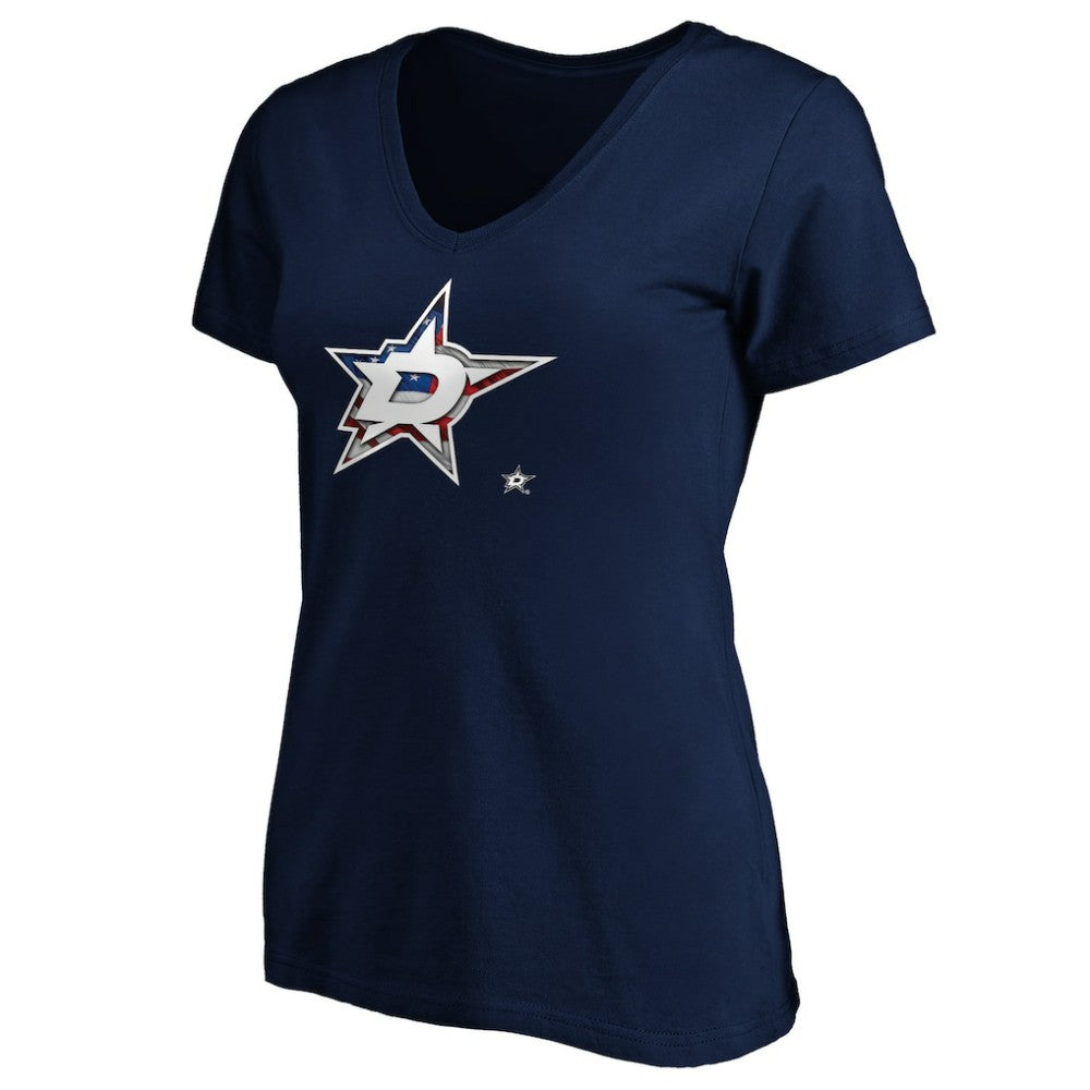 Dallas Stars Women's Banner Wave Logo V-Neck T-Shirt T-Shirt - Navy - NHL