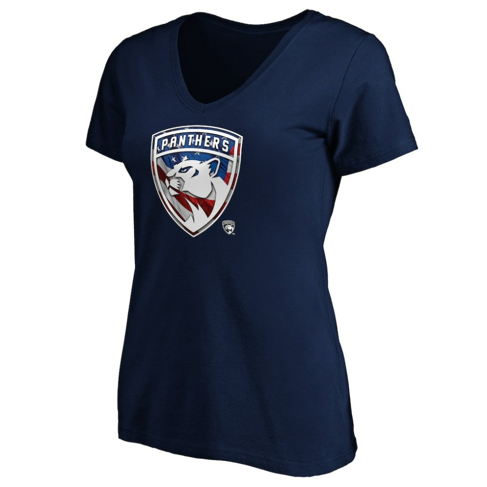 Florida Panthers Women's Banner Wave Logo V-Neck T-Shirt T-Shirt - Navy - NHL