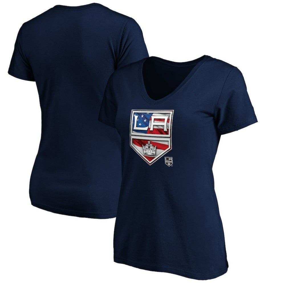 Los Angeles Kings Women's Banner Wave Logo V-Neck T-Shirt T-Shirt - Navy - NHL