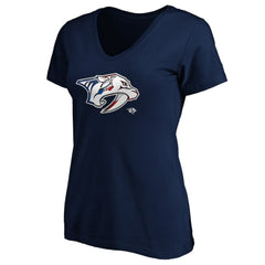 Nashville Predators Women's Banner Wave Logo V-Neck T-Shirt T-Shirt - Navy - NHL