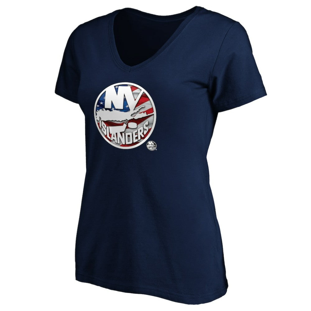 New York Islanders Women's Banner Wave Logo V-Neck T-Shirt T-Shirt - Navy - NHL