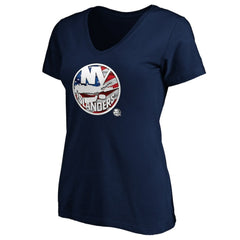 New York Islanders Women's Banner Wave Logo V-Neck T-Shirt T-Shirt - Navy - NHL