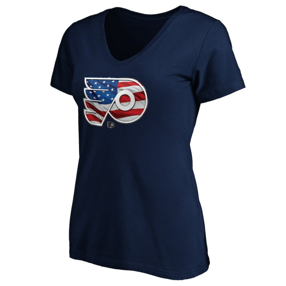 Philadelphia Flyers Women's Banner Wave Logo V-Neck T-Shirt T-Shirt - Navy - NHL