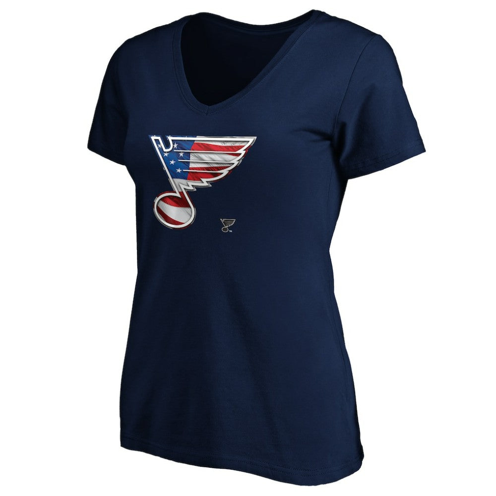 St. Louis Blues Women's Banner Wave Logo V-Neck T-Shirt T-Shirt - Navy - NHL