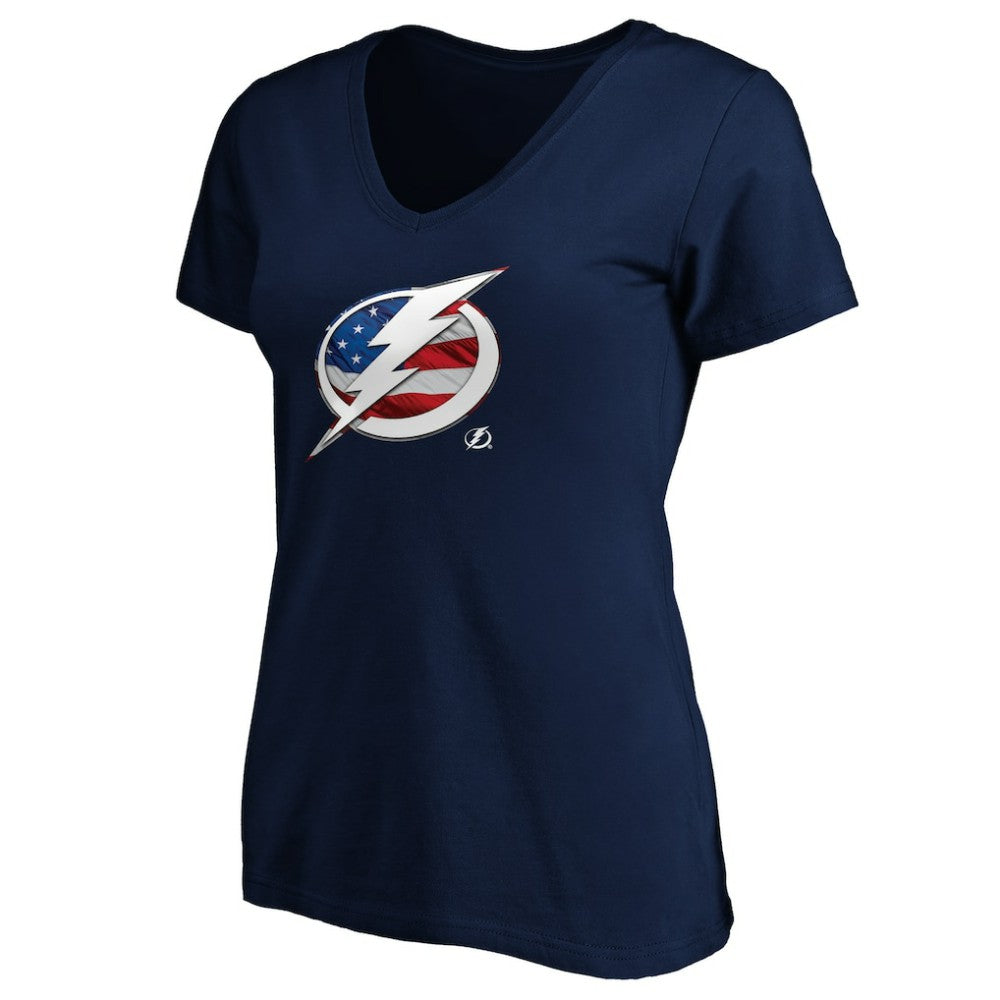 Tampa Bay Lightning Women's Banner Wave Logo V-Neck T-Shirt T-Shirt - Navy - NHL