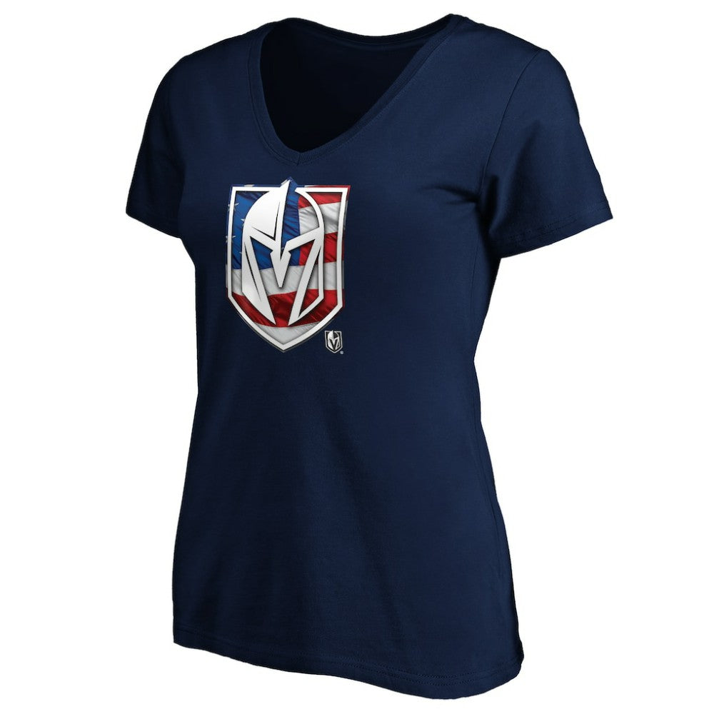 Vegas Golden Knights Women's Banner Wave Logo V-Neck T-Shirt T-Shirt - Navy - NHL