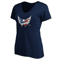 Washington Capitals Women's Banner Wave Logo V-Neck T-Shirt T-Shirt - Navy - NHL