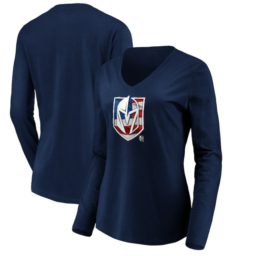 Vegas Golden Knights women's Banner Wave Logo Long Sleeve V-Neck T-Shirt - Navy - NHL