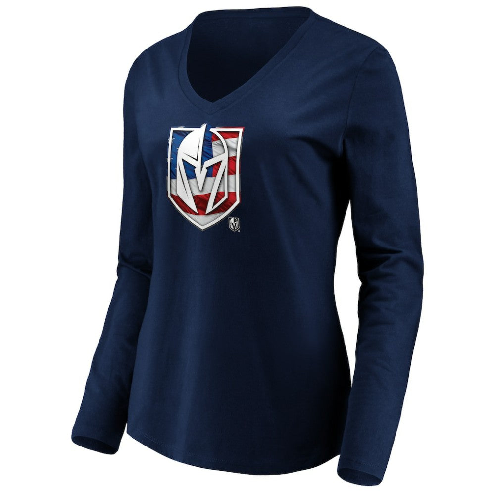 Vegas Golden Knights women's Banner Wave Logo Long Sleeve V-Neck T-Shirt - Navy - NHL