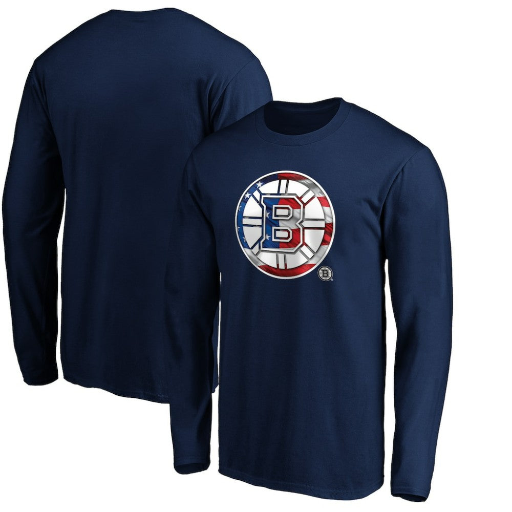 Boston Bruins Banner Wave Logo Long Sleeve T-Shirt - Navy - NHL