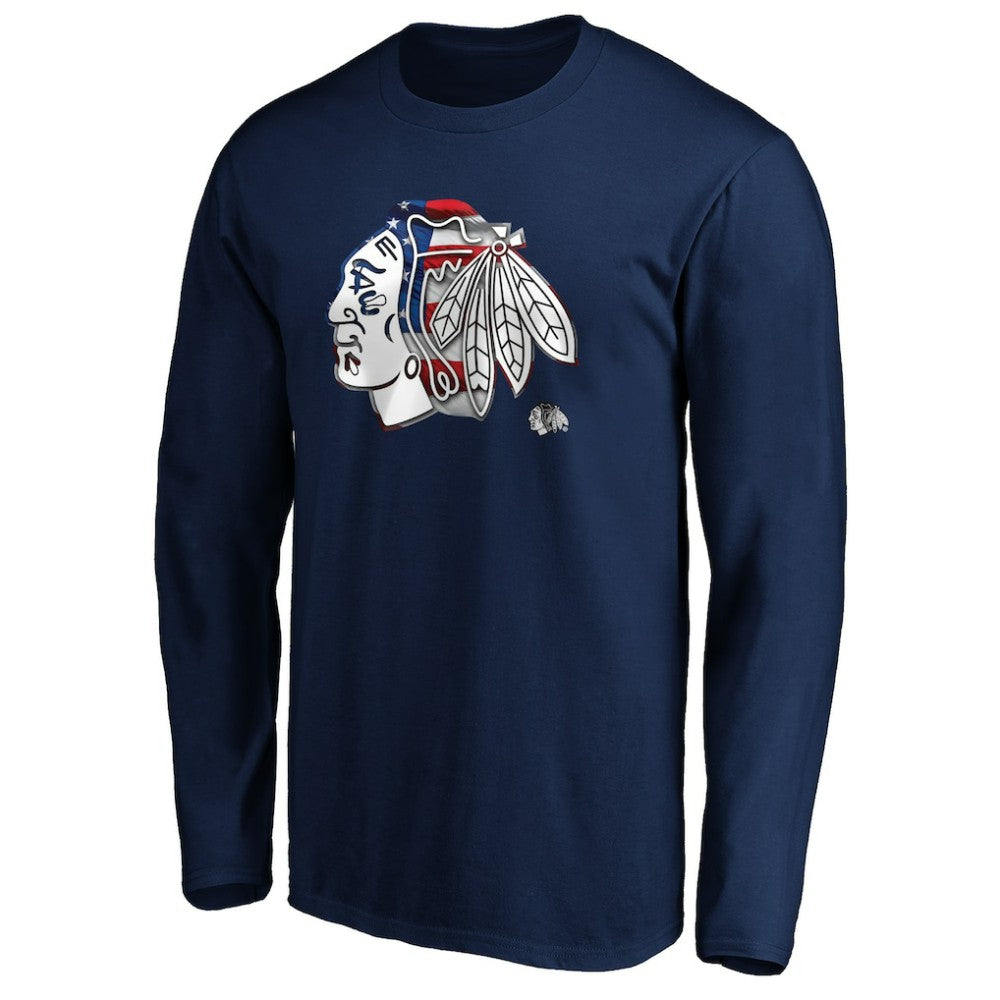 Chicago Blackhawks Banner Wave Logo Long Sleeve T-Shirt - Navy - NHL