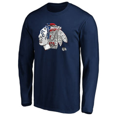 Chicago Blackhawks Banner Wave Logo Long Sleeve T-Shirt - Navy - NHL