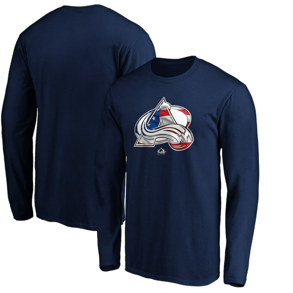 Colorado Avalanche Banner Wave Logo Long Sleeve T-Shirt - Navy - NHL