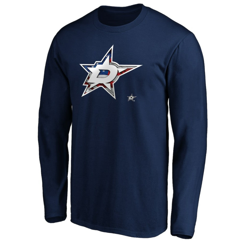 Dallas Stars Banner Wave Logo Long Sleeve T-Shirt - Navy - NHL