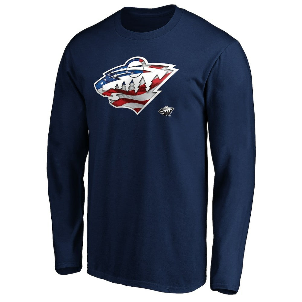 Minnesota Wild Banner Wave Logo Long Sleeve T-Shirt - Navy - NHL