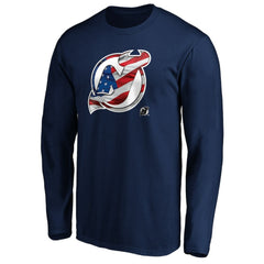 New Jersey Devils Banner Wave Logo Long Sleeve T-Shirt - Navy - NHL