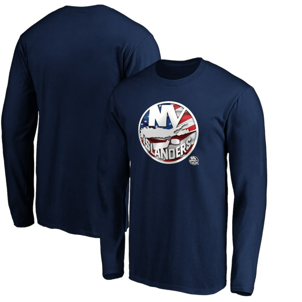 New York Islanders Banner Wave Logo Long Sleeve T-Shirt - Navy - NHL