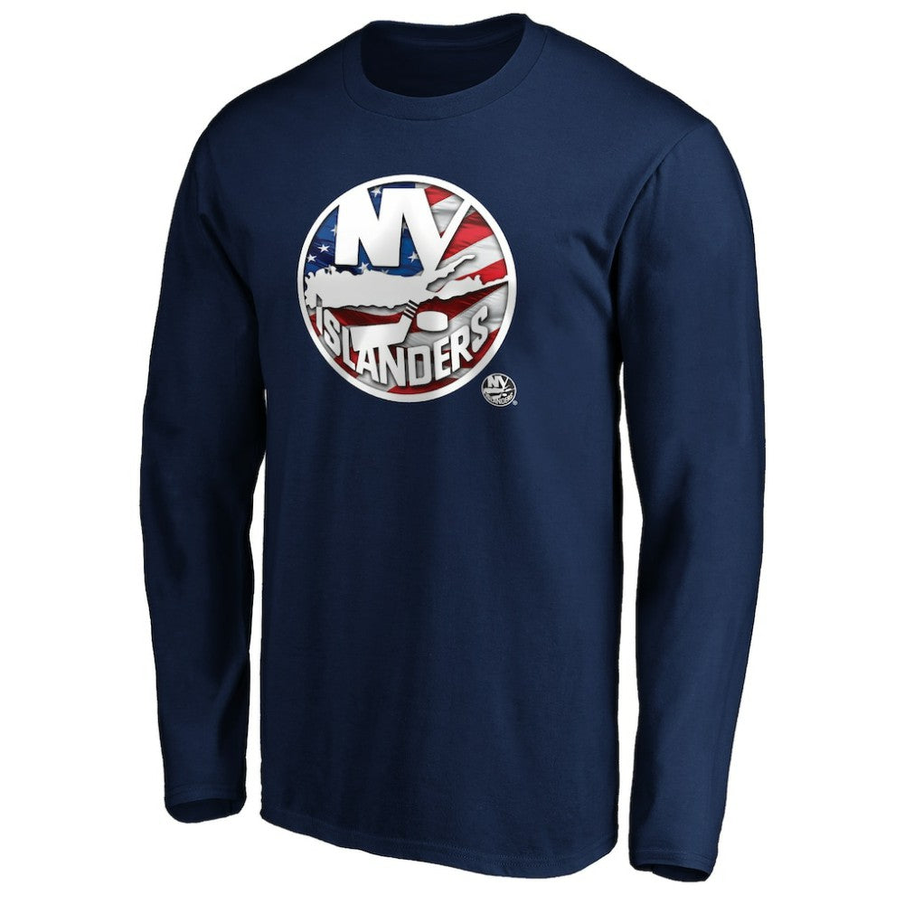 New York Islanders Banner Wave Logo Long Sleeve T-Shirt - Navy - NHL