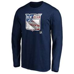 New York Rangers Banner Wave Logo Long Sleeve T-Shirt - Navy - NHL