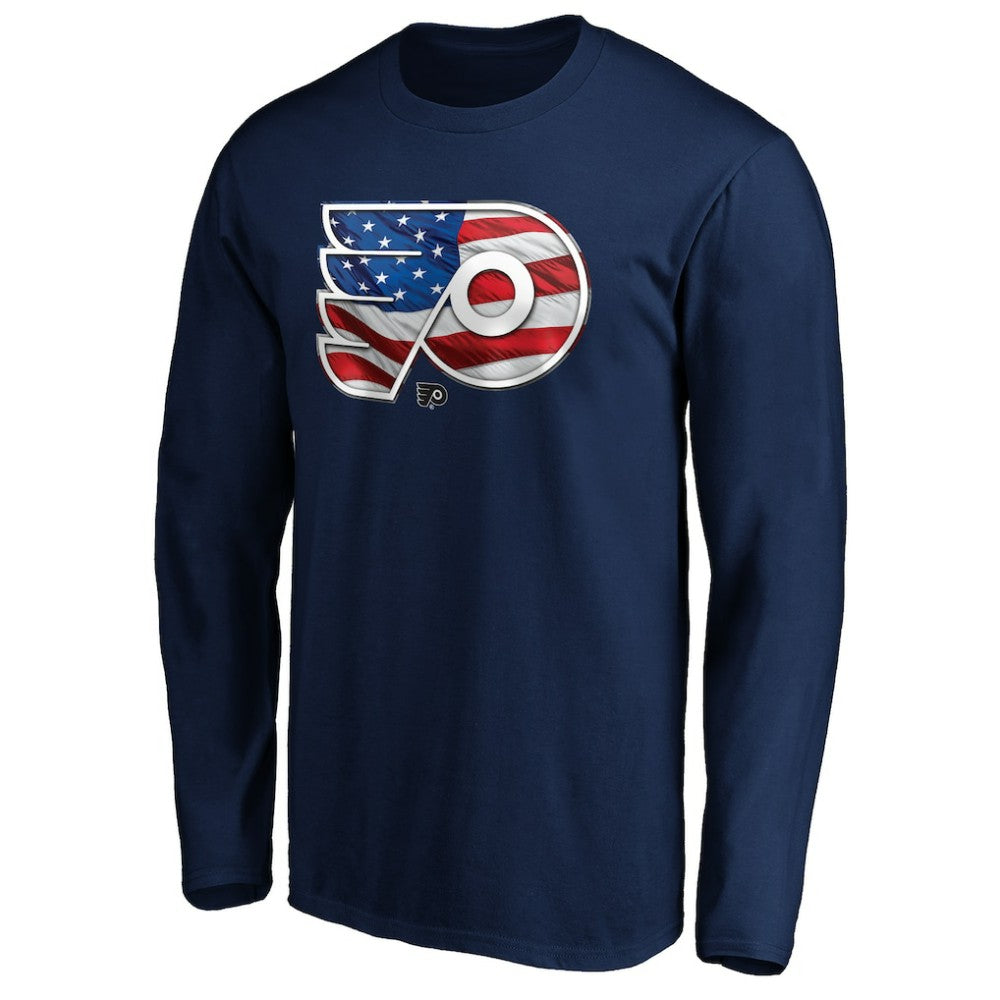 Philadelphia Flyers Banner Wave Logo Long Sleeve T-Shirt - Navy - NHL